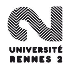 Logo de l'université Rennes 2. Un chiffre "2" renversé et tramé surplombe la mention "Université Rennes 2"